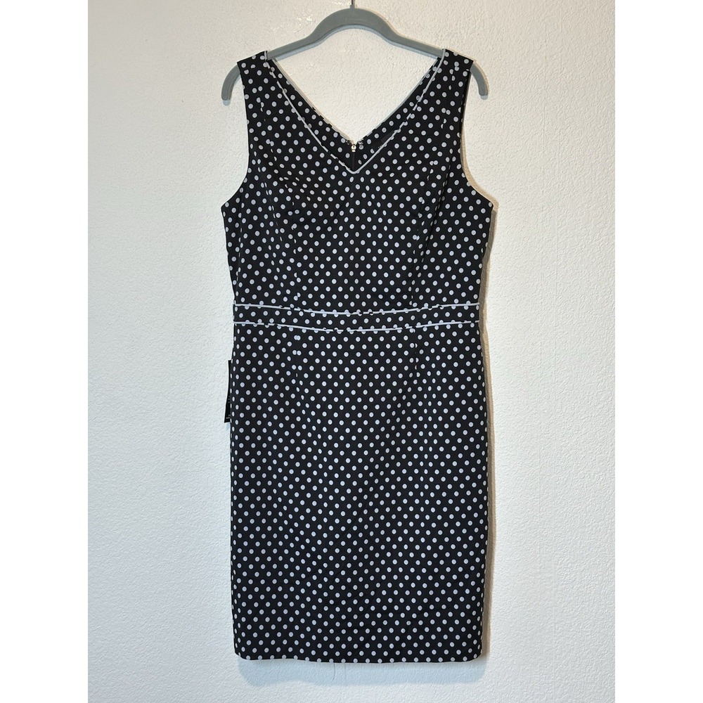 New Womens Size 12 Sleeveless Lined‎ Navy Blue Polka Dot Dress Career Casual